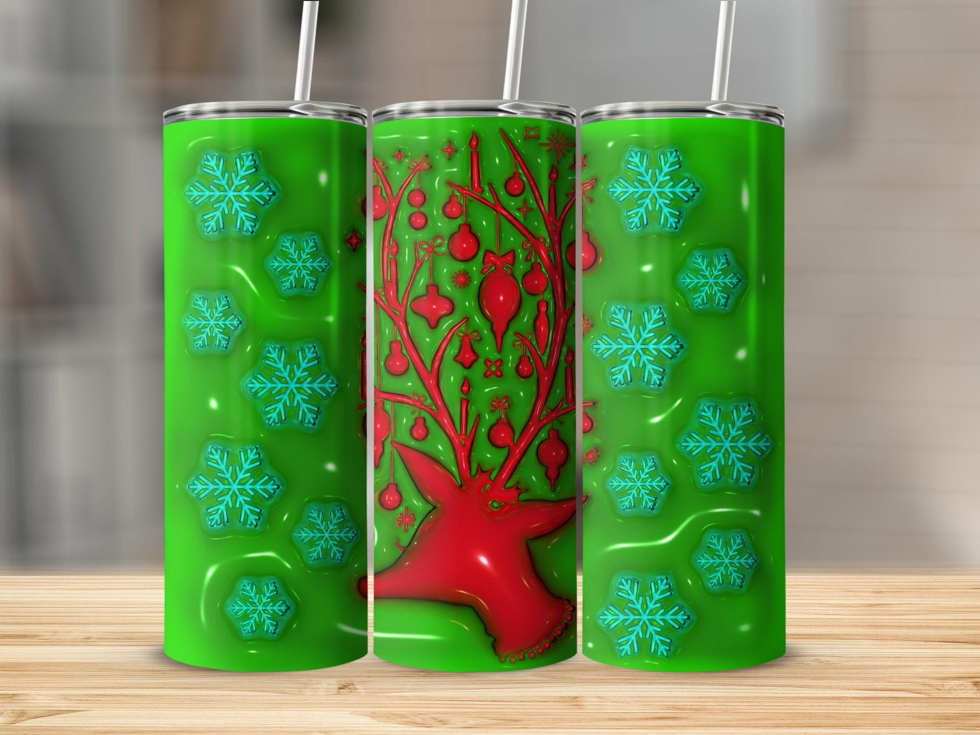 Festive Christmas Tree and Snowflakes Design Tumbler