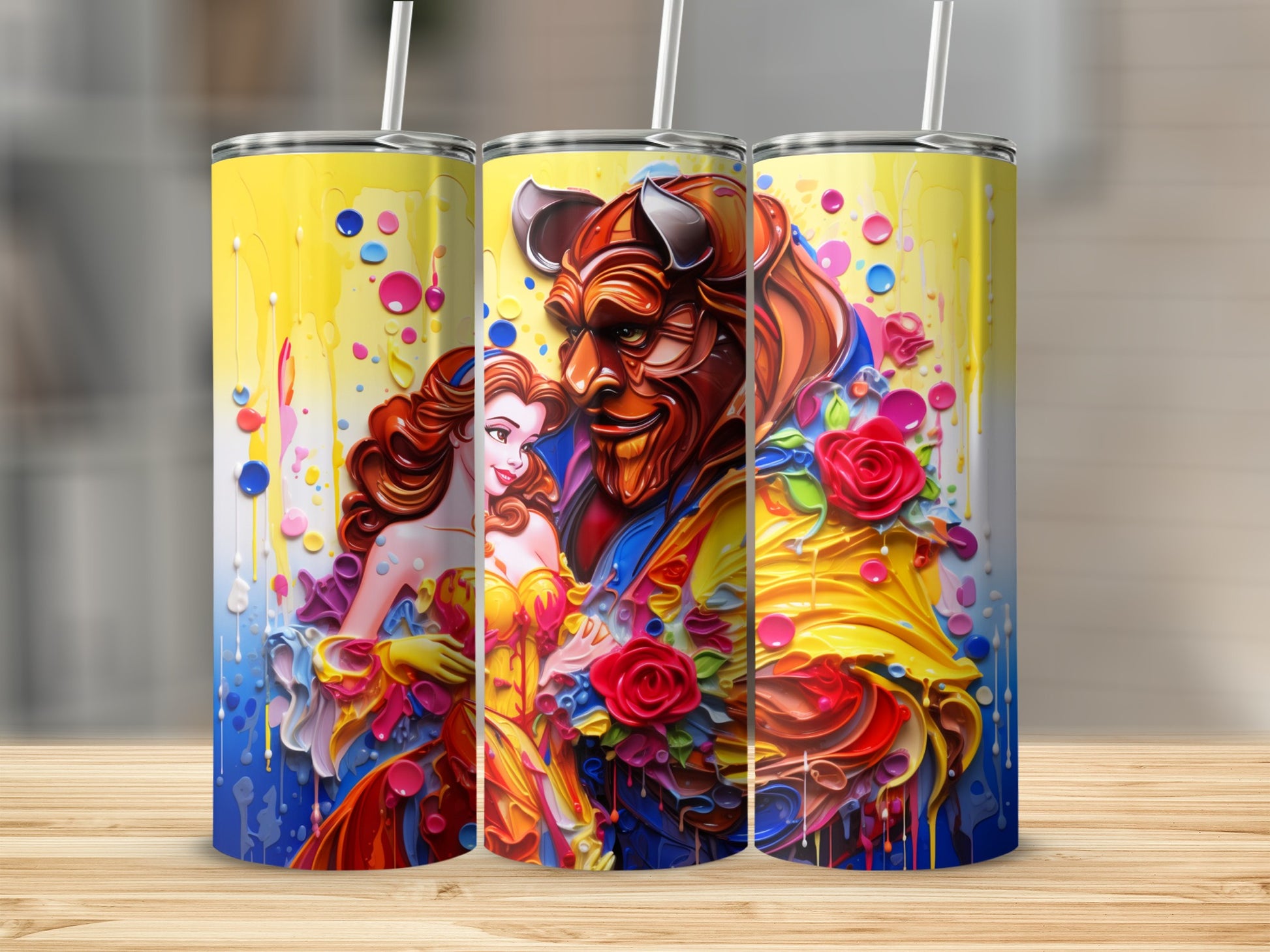 Vibrant Artistic Design Tumbler with Straw