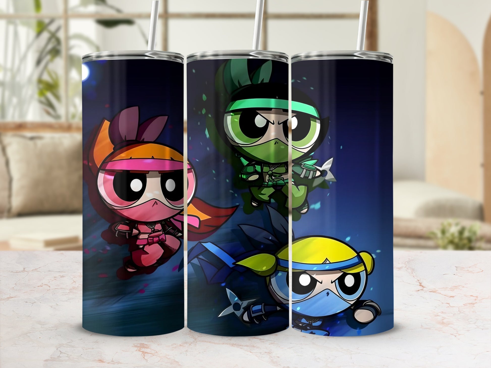 Ninja Cartoon Tumblers with Straw for Beverage Container