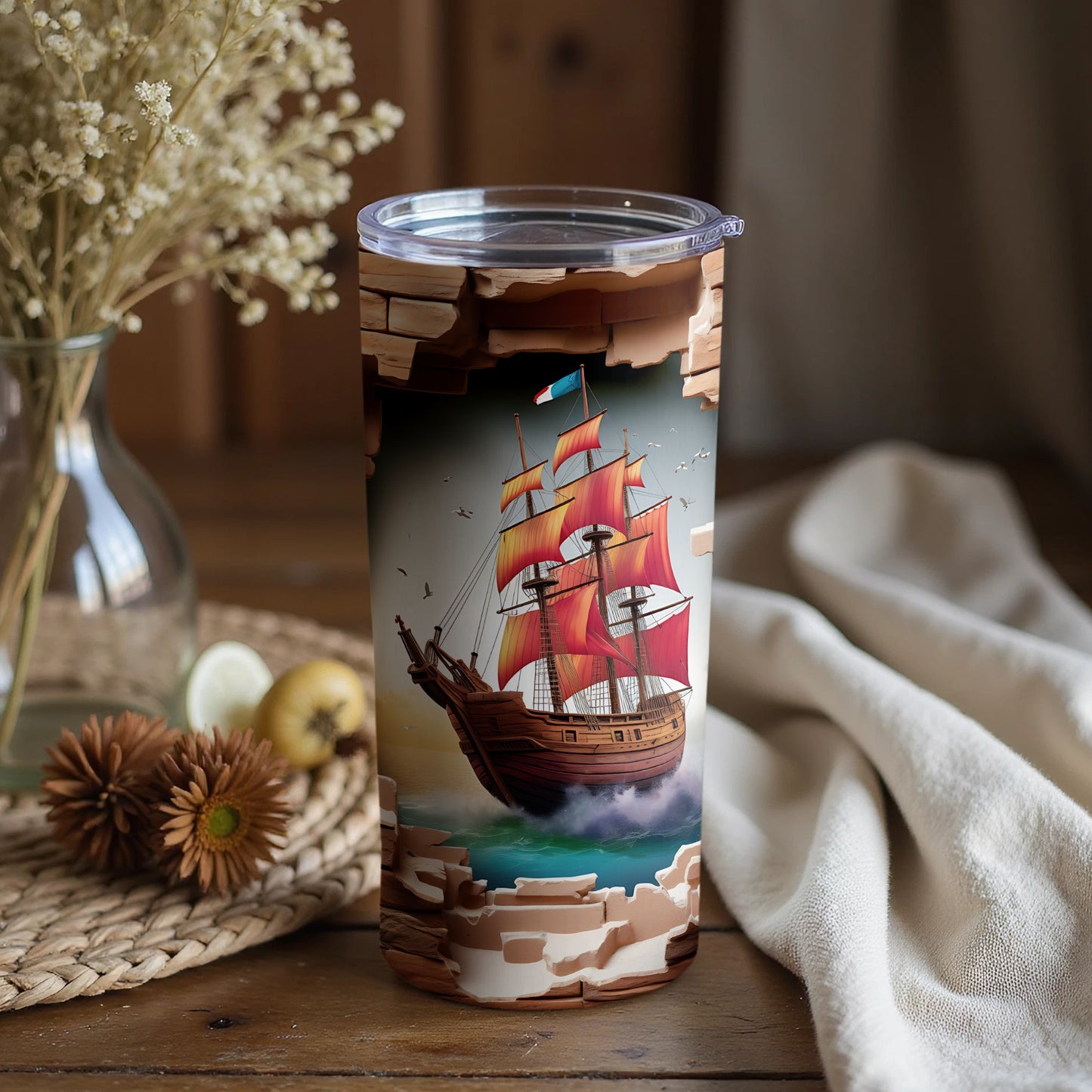 Vintage Ship Artwork on Insulated Tumbler Product