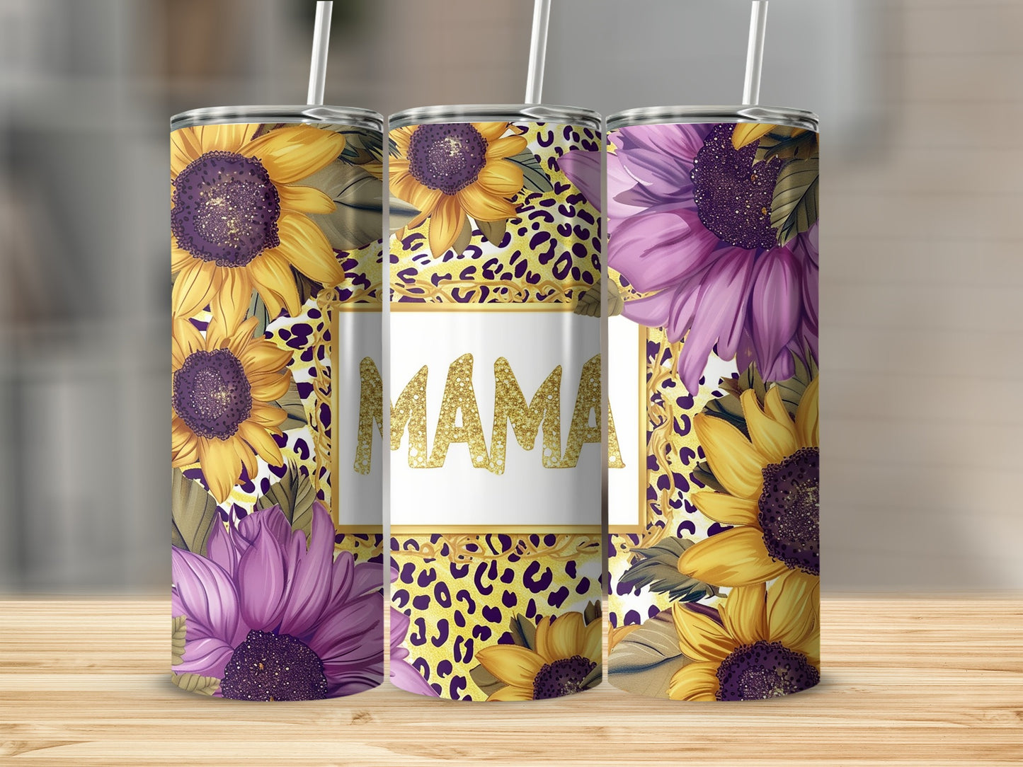 Sunflower and Leopard Print Mama Tumbler Cup