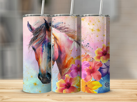 Colorful Horse and Floral Art Design Tumblers