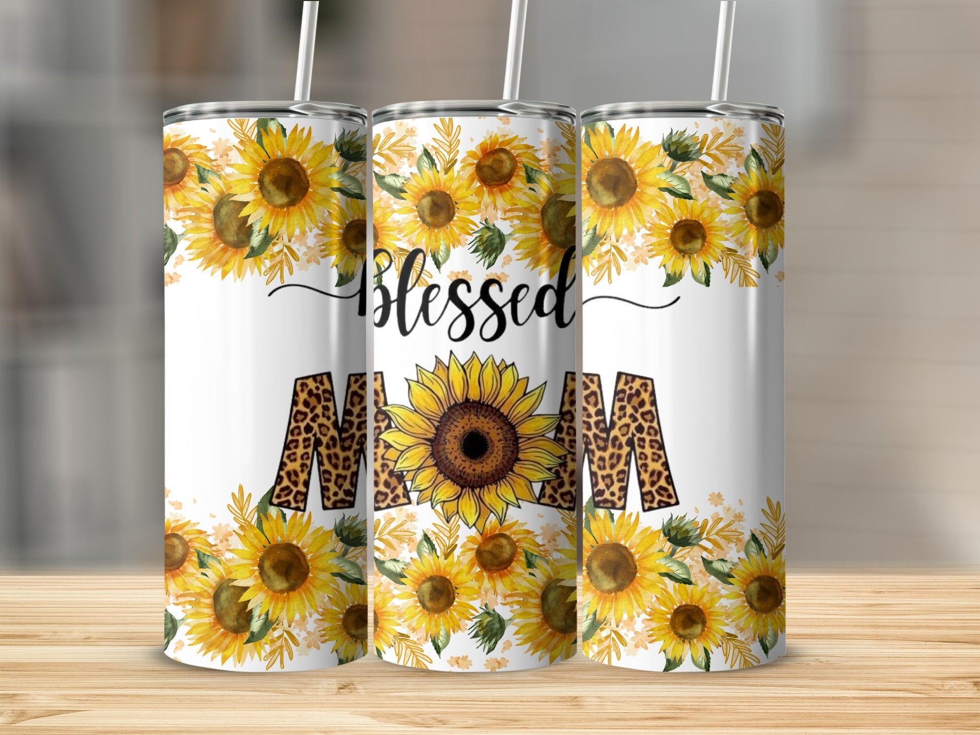 Blessed Mom Sunflower Leopard Print Tumbler Cup