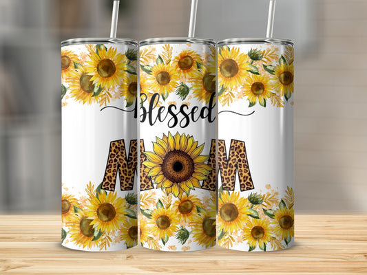 Blessed Mom Sunflower Leopard Print Tumbler Cup