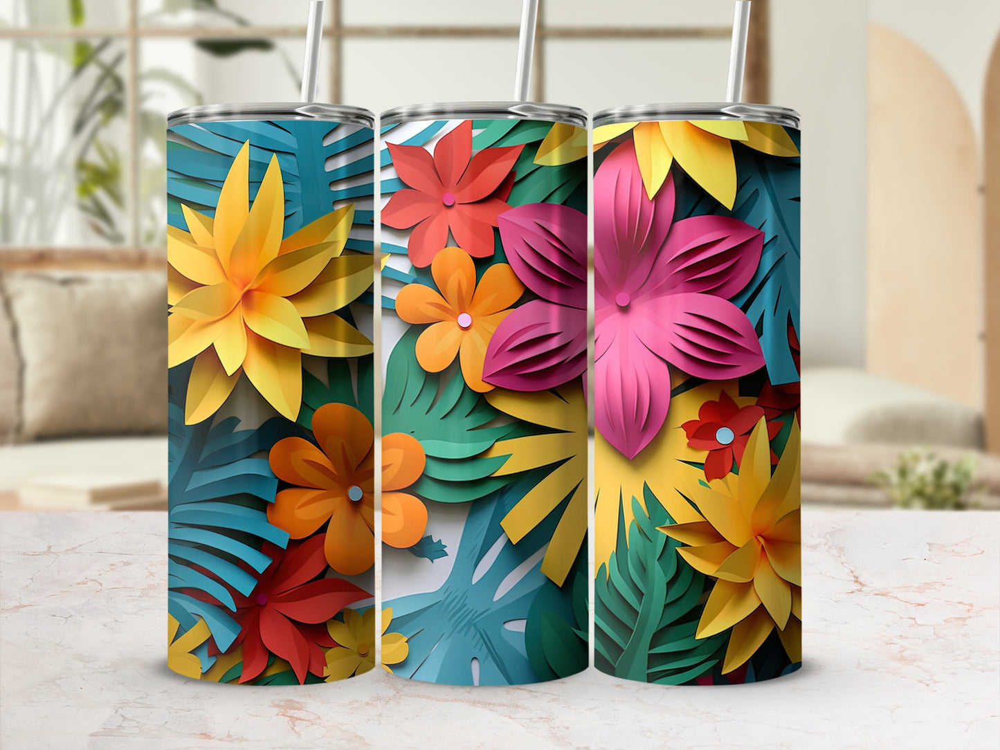 Colorful Floral Print Insulated Tumbler for Drinks