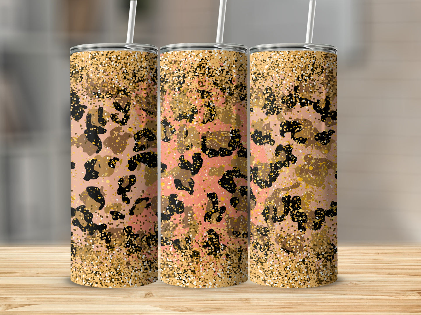 Glitter Leopard Tumbler with Straw Design 20 oz Tumbler Product