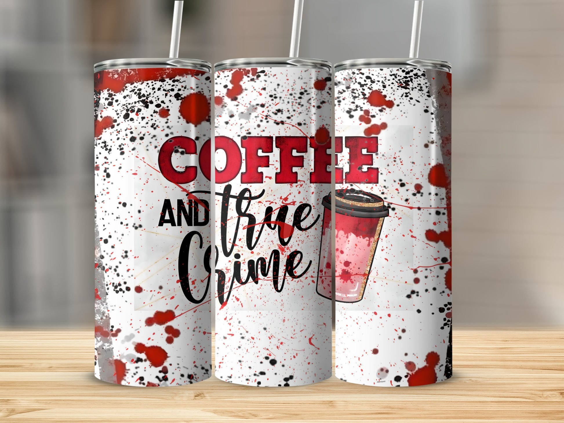 Coffee and True Crime Design Printed Tumbler