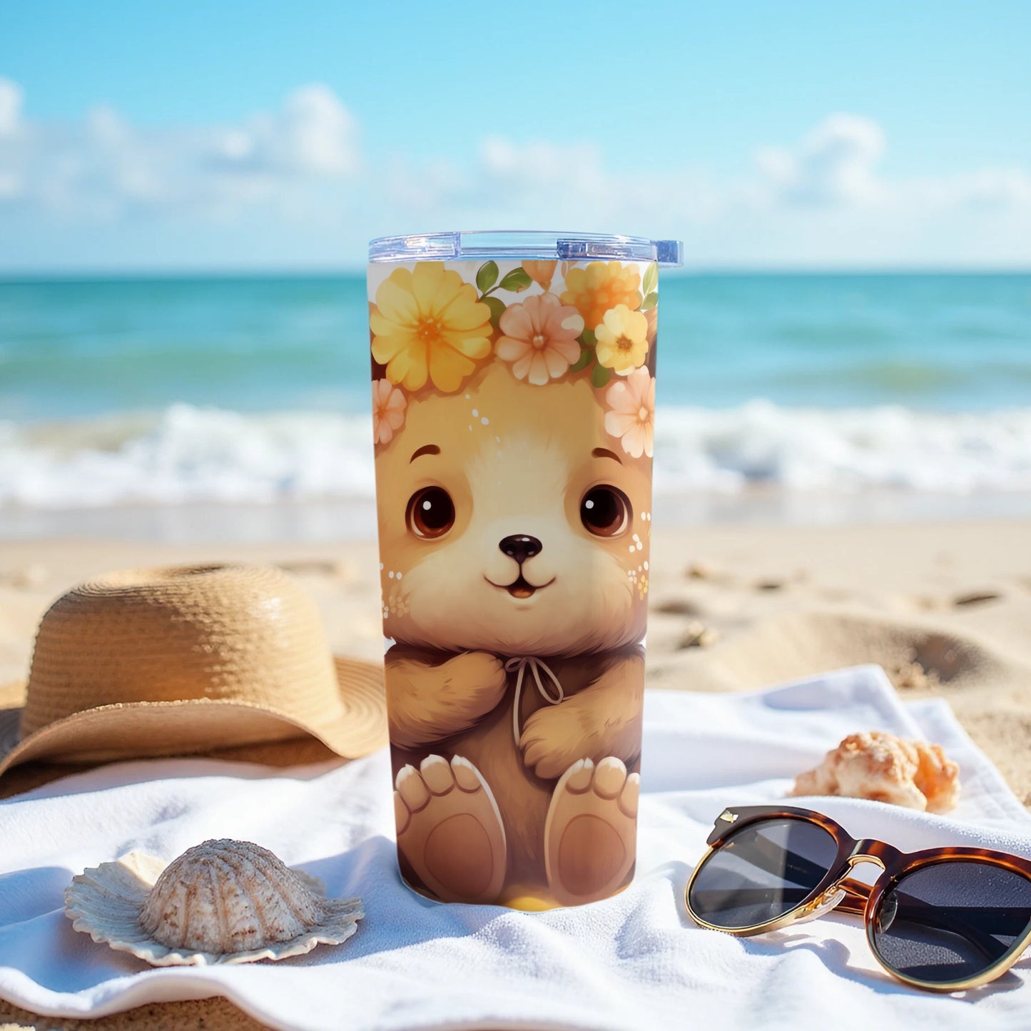 Cute Bear Cub Flower Crown Beach Tumbler product type