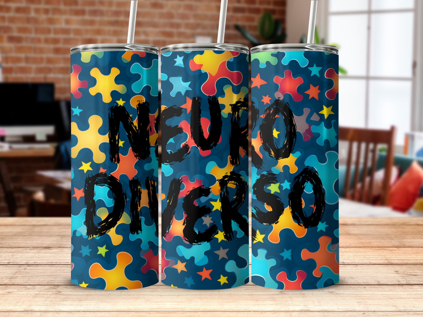 Vibrant Puzzle Piece Design Neurodiverso Tumbler