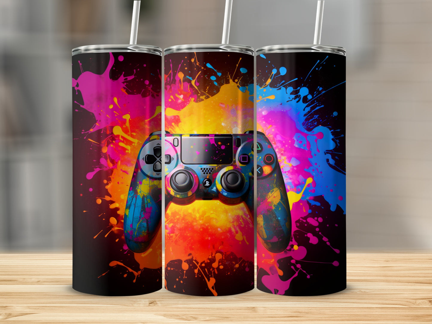 Colorful Gaming Controller Art Printed Tumbler