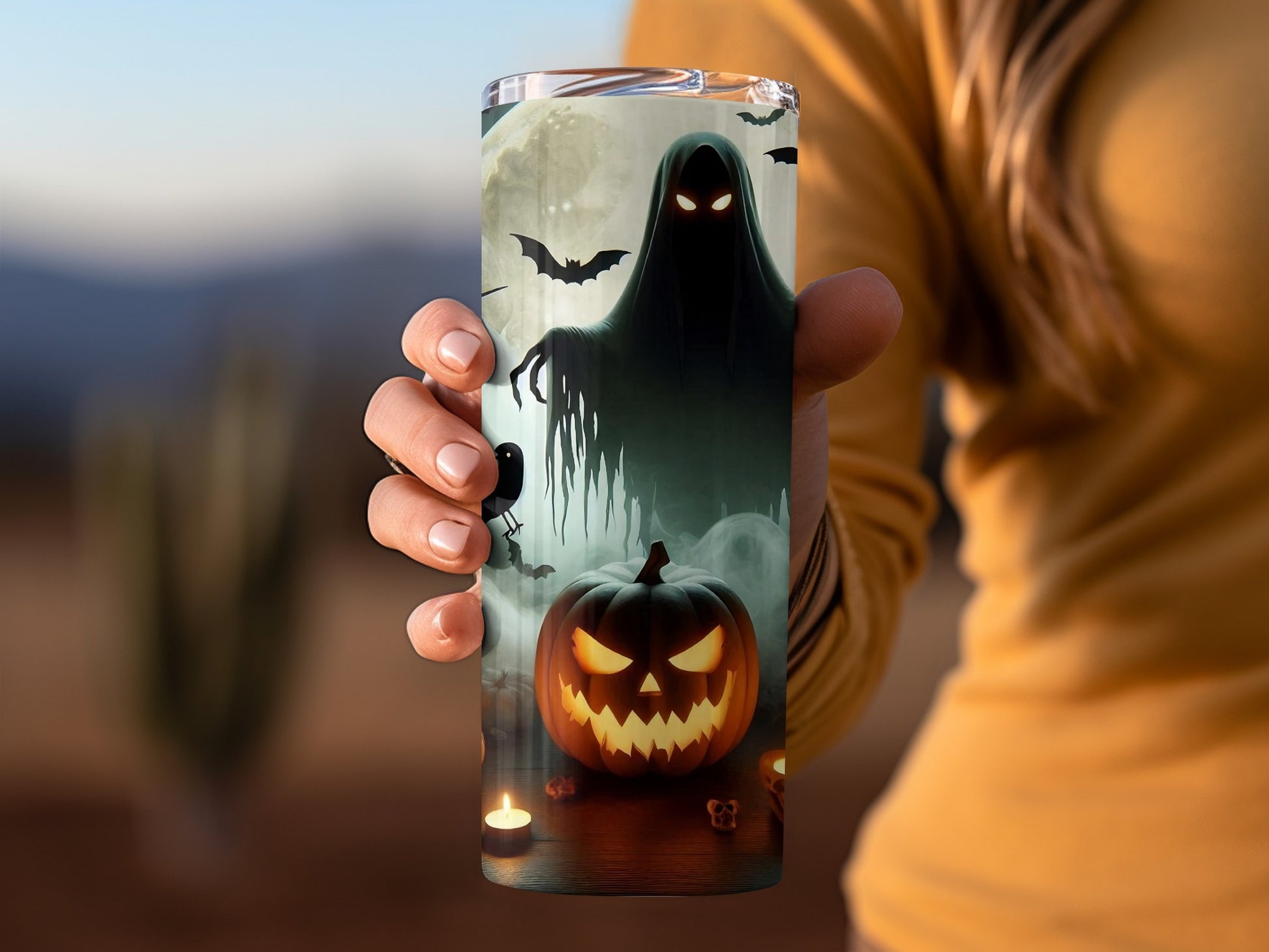 Spooky Halloween Ghost and Pumpkin Tumbler Product