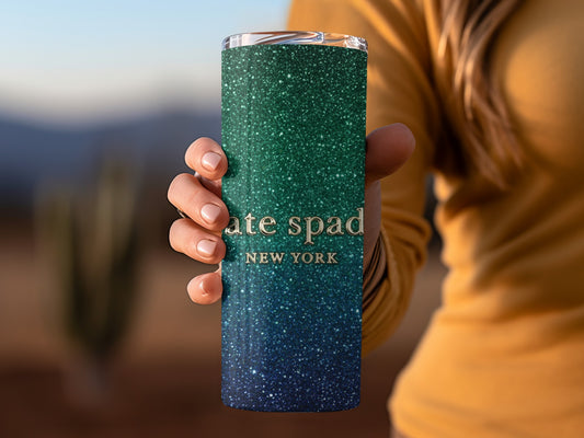 Kate Spade Inspired New York Teal Blue Gradient Glitter Tumblers