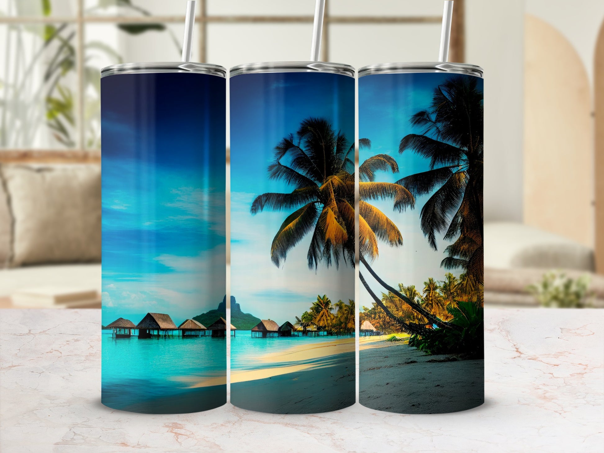 Tropical Paradise Beach and Ocean Tumbler Cups