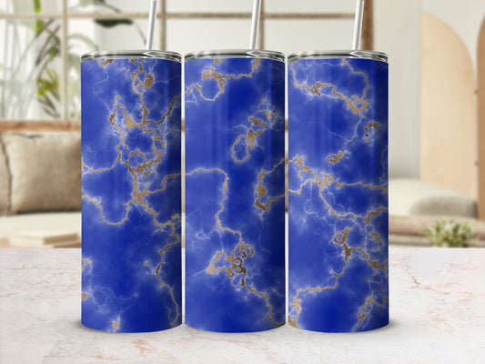 Blue Gold Marble Pattern Slim Beverage Tumbler