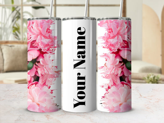 Customizable Floral Pink Peony Design Tumbler