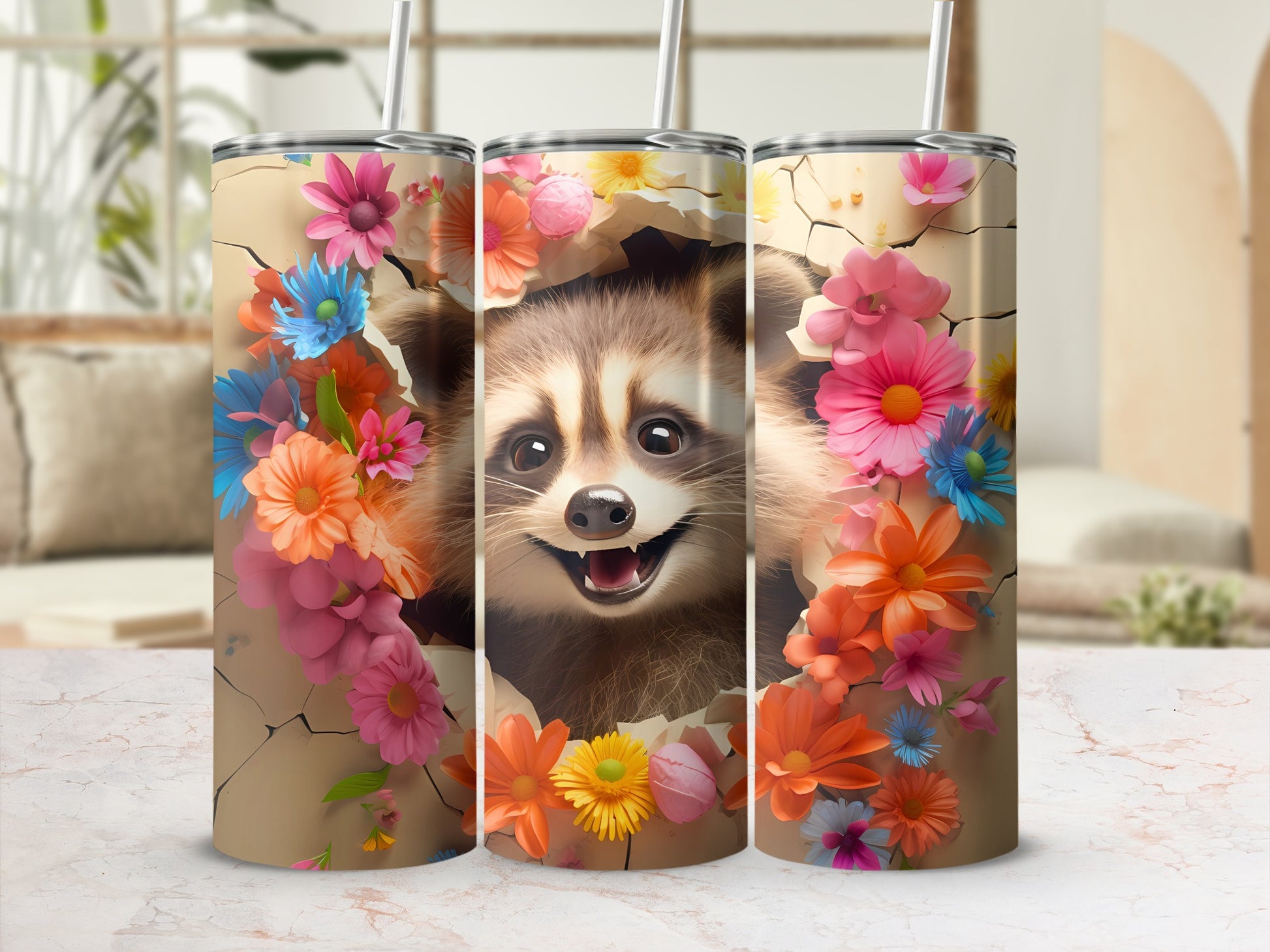 Smiling Raccoon Colorful Flowers Cracked Wall Tumbler product type
Raccoon
Cute Raccoon
Animal Tumbler
Wild Animal
Happy Raccoon
Floral Design
Colorful Flowers
Vibrant Print
Spring Theme
Nature Art
Cracked Design
Peekaboo Raccoon
Tumbler
Drinkware
Beverage Holder
Unique Gift
Custom Tumbler
Art Print
Illustration
Animal Lover