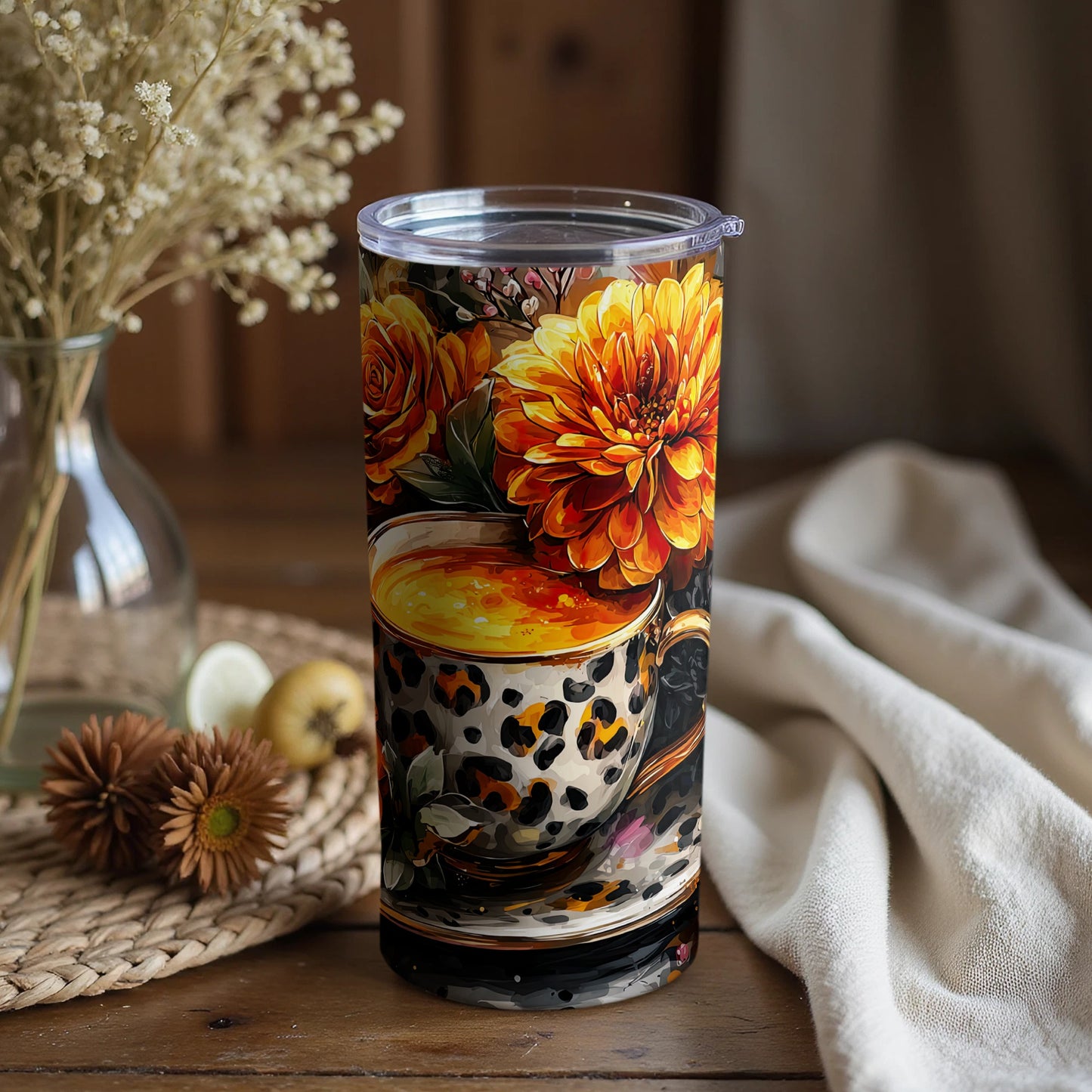 Floral Leopard Print Insulated Tumbler Cup Product