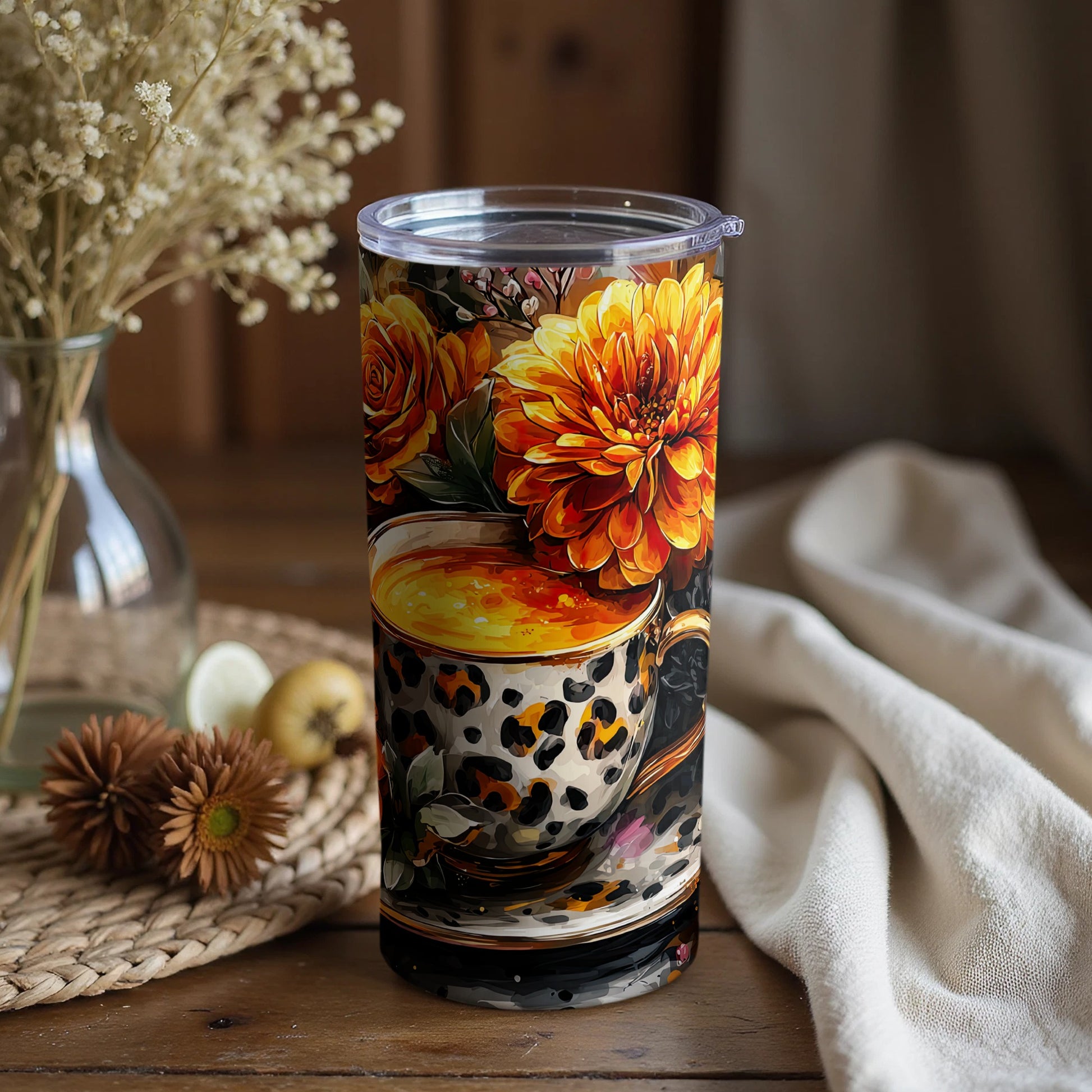 Floral Leopard Print Insulated Tumbler Cup Product