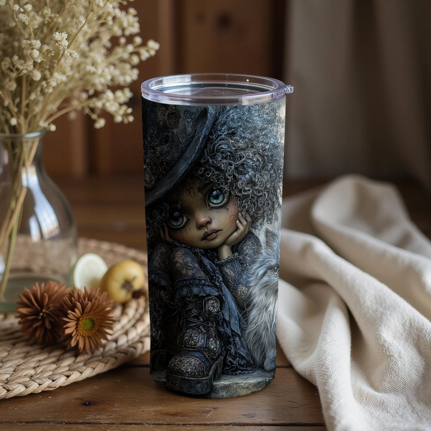 Cute Fantasy Art Tumbler with Large Eye Girl Art