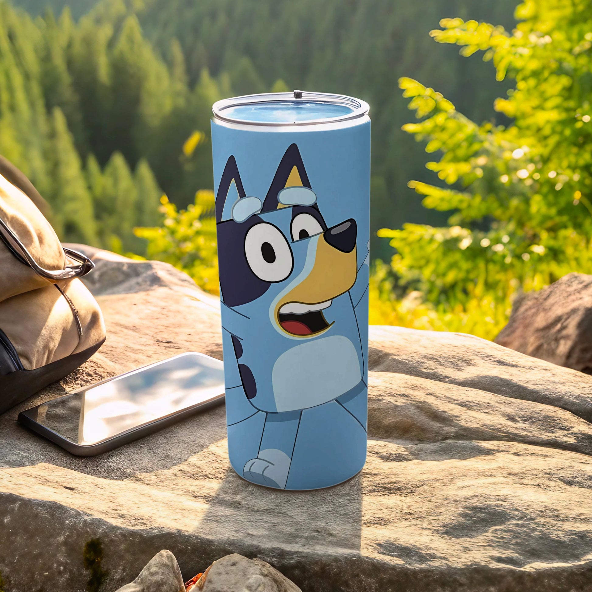 Blue Cartoon Character Tumbler Sitting On Rock Tumbler