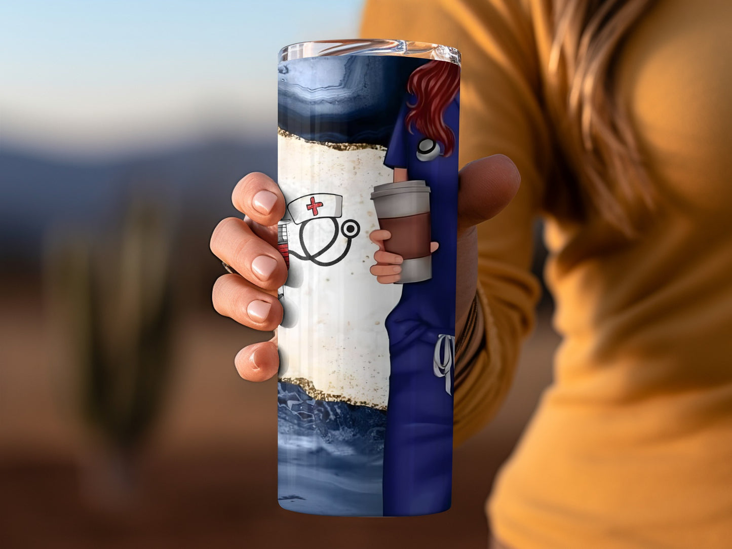 Nurse Holding Coffee and Stethoscope Tumbler Cup