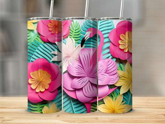 Vibrant Flamingo and Flowers Design Tumbler Product