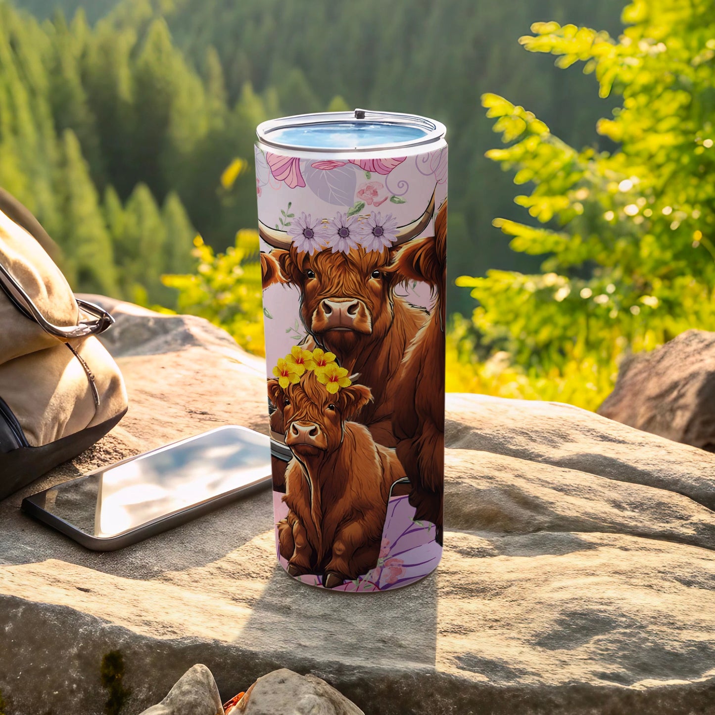 Highland Cow Family Design Tumbler for Outdoor Use