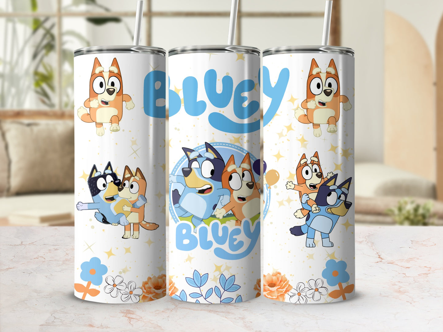 Bluey Characters Graphic Design Tumbler with Straw