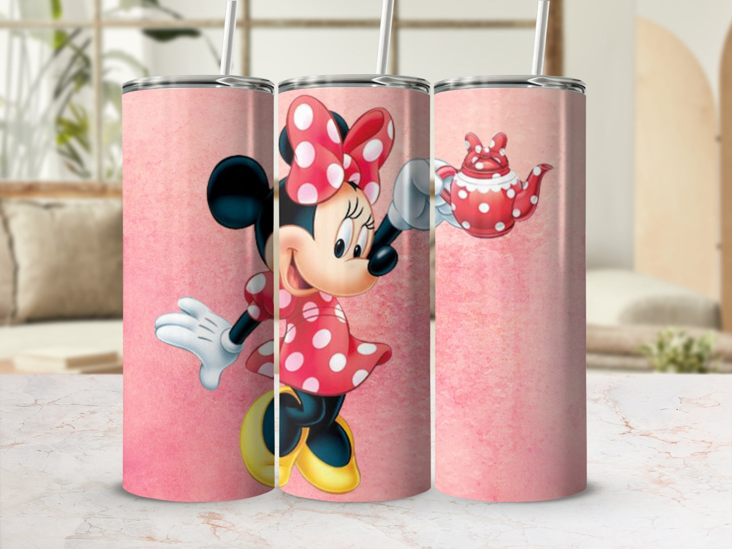 Cute Minnie Mouse Design on Pink Tumbler