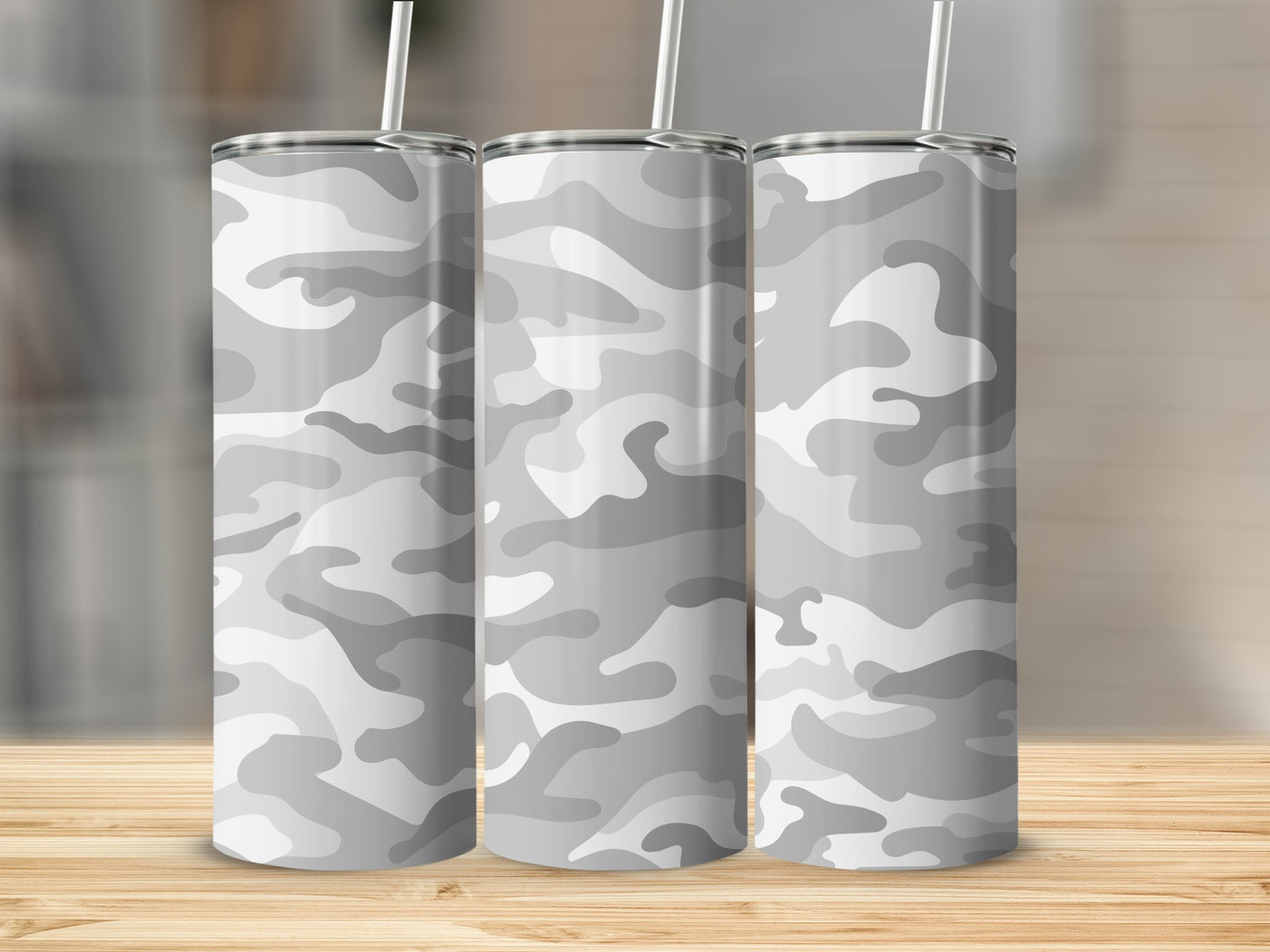 Gray and White Camouflage Stainless Steel Tumbler