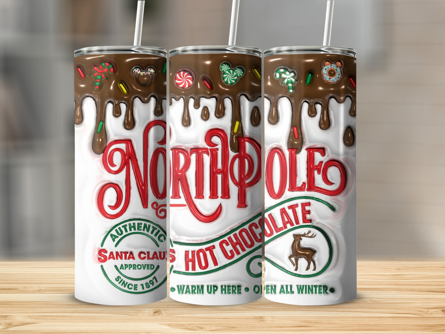 North Pole Hot Chocolate Tumblers Festive Holiday Design