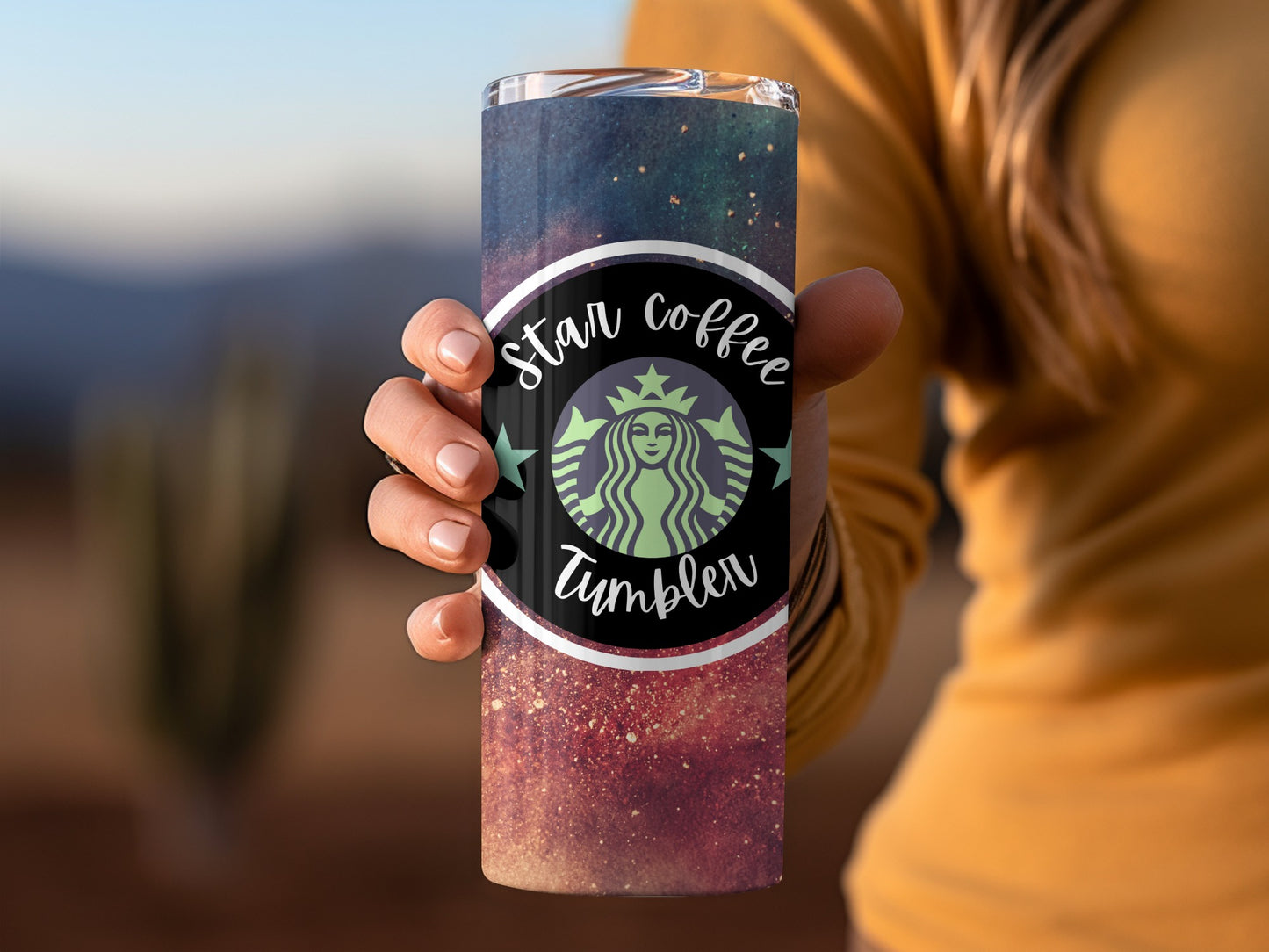 Star Coffee Tumbler with Celestial Design Flask