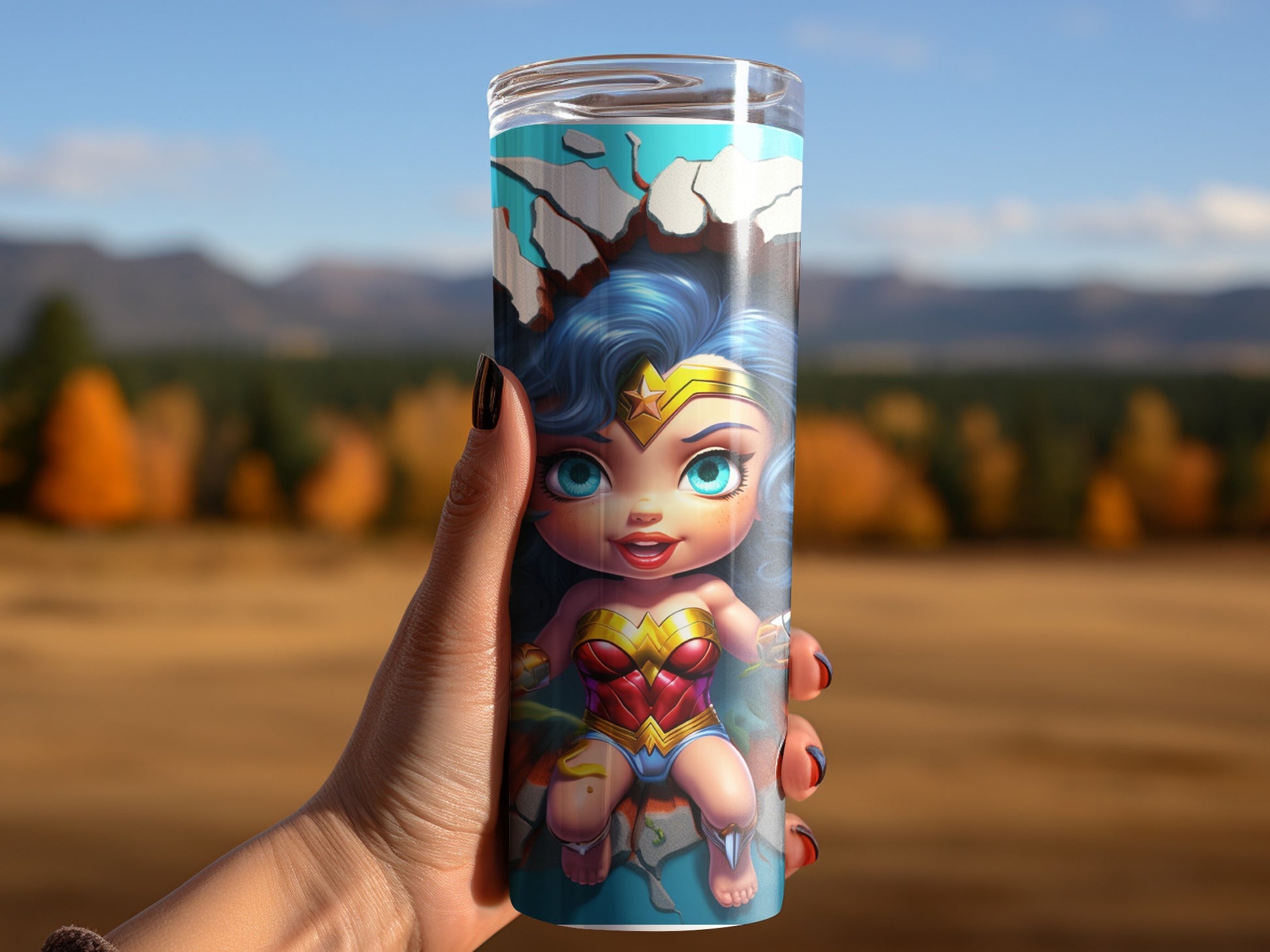 Adorable Superhero Cartoon on Tall Drinkware
