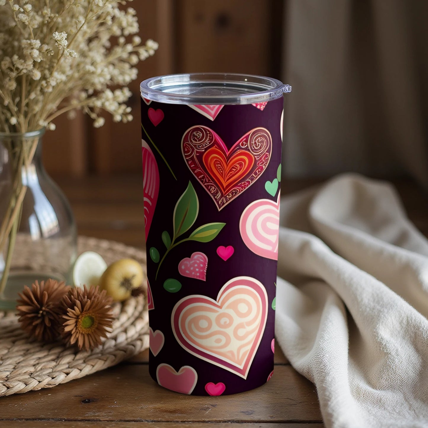 Colorful Hearts Artwork Tumbler with Bright Accents