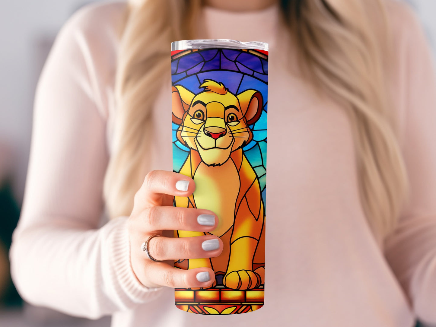 Lion King Inspired Tumbler with Stained Glass Design