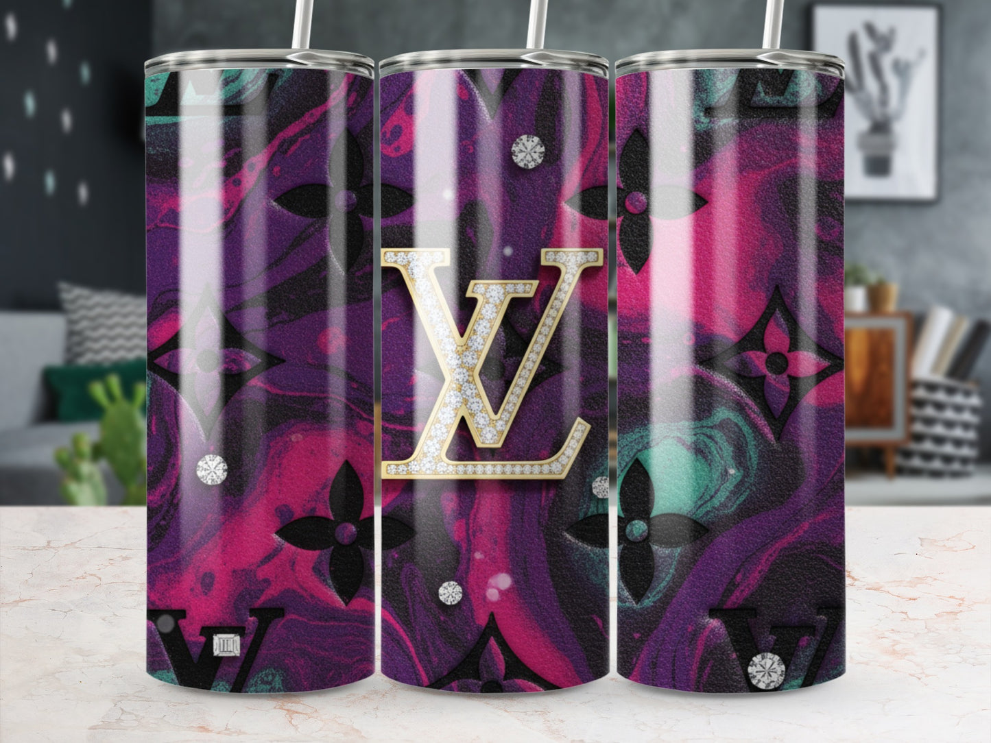 Luxury Designer Style Tumbler with Vibrant Abstract Patterns