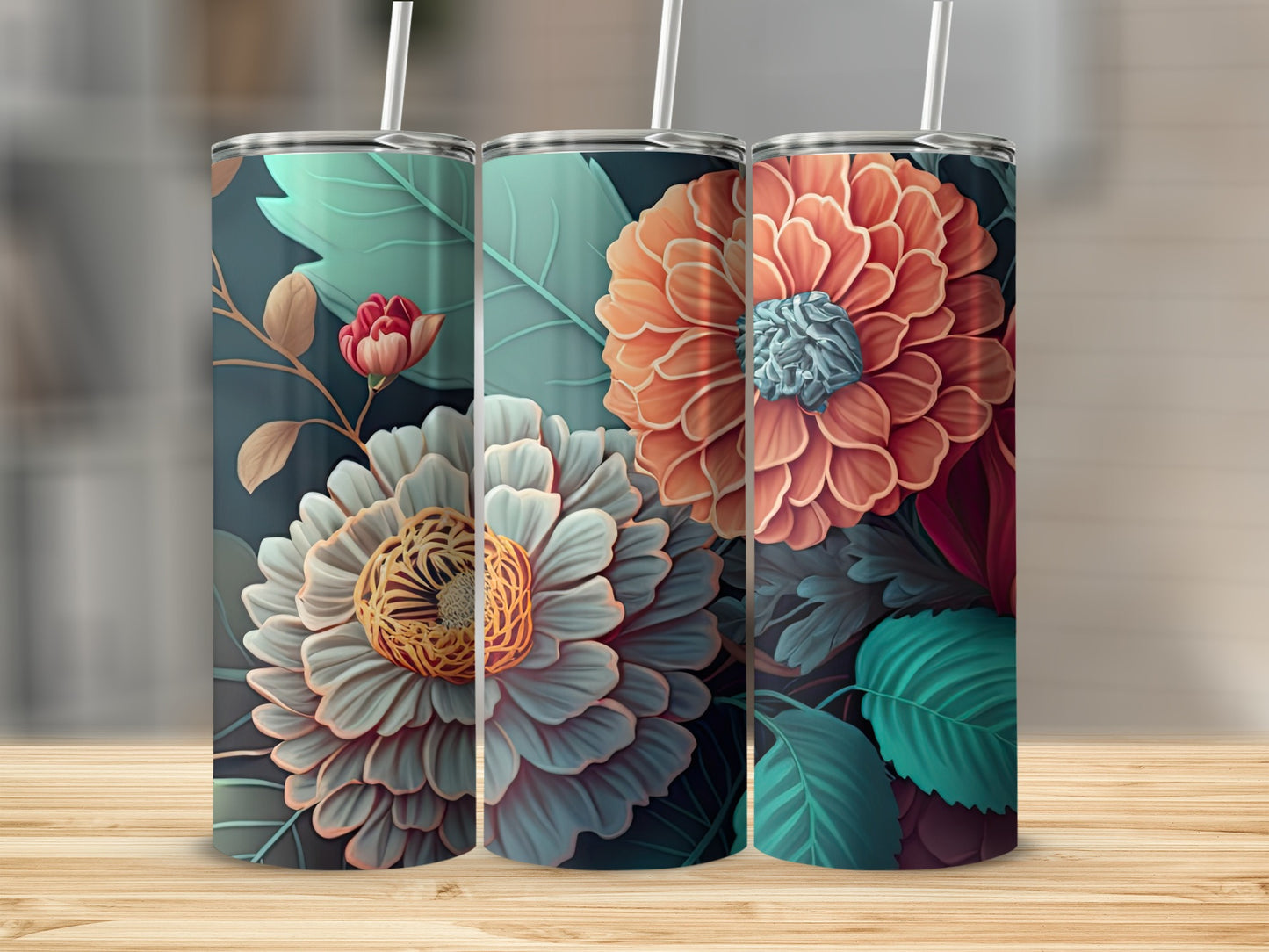 Colorful Floral Design Vacuum Insulated Tumbler