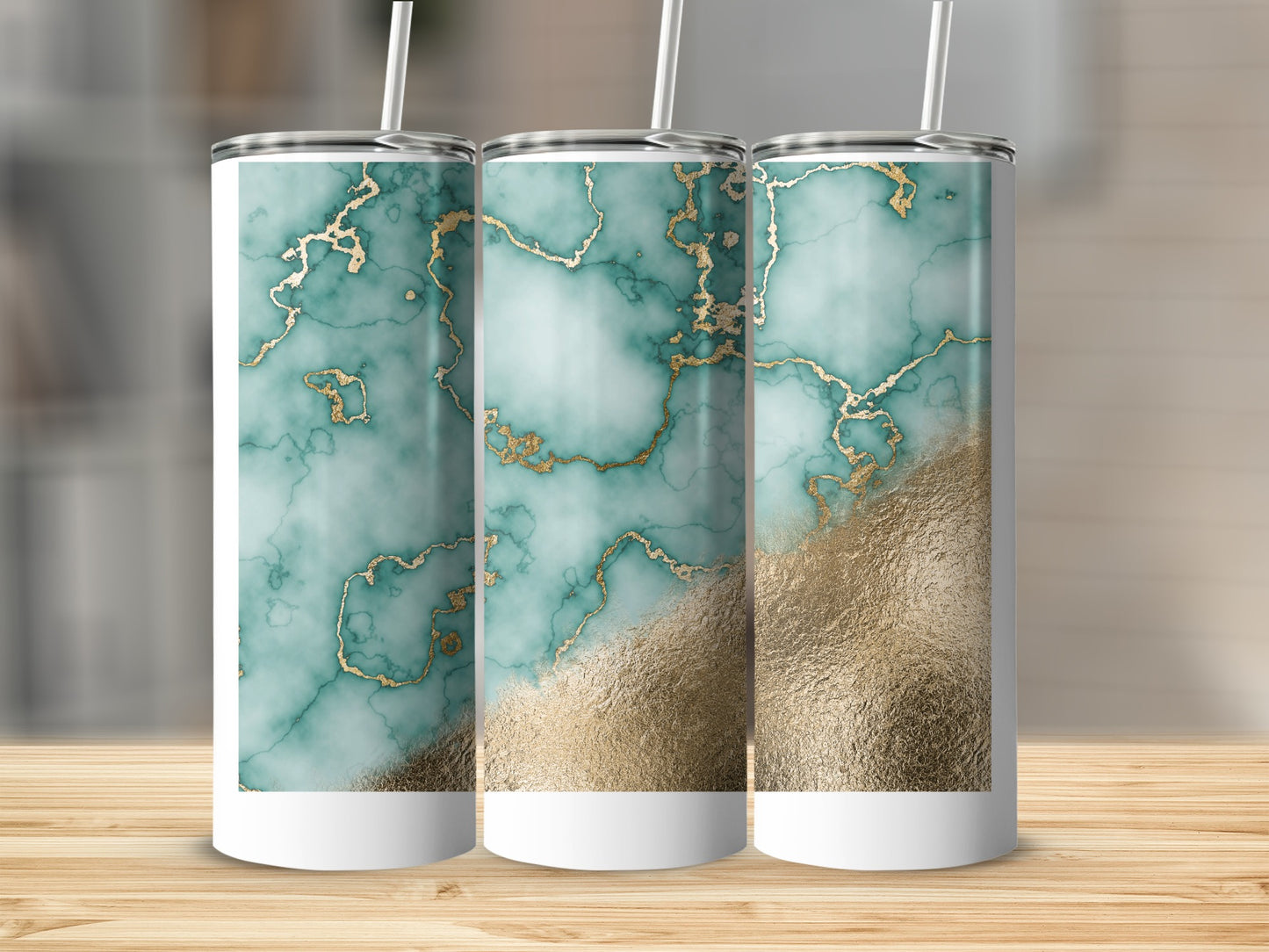 Teal Marble Design with Gold Accents Elegant Tumblers