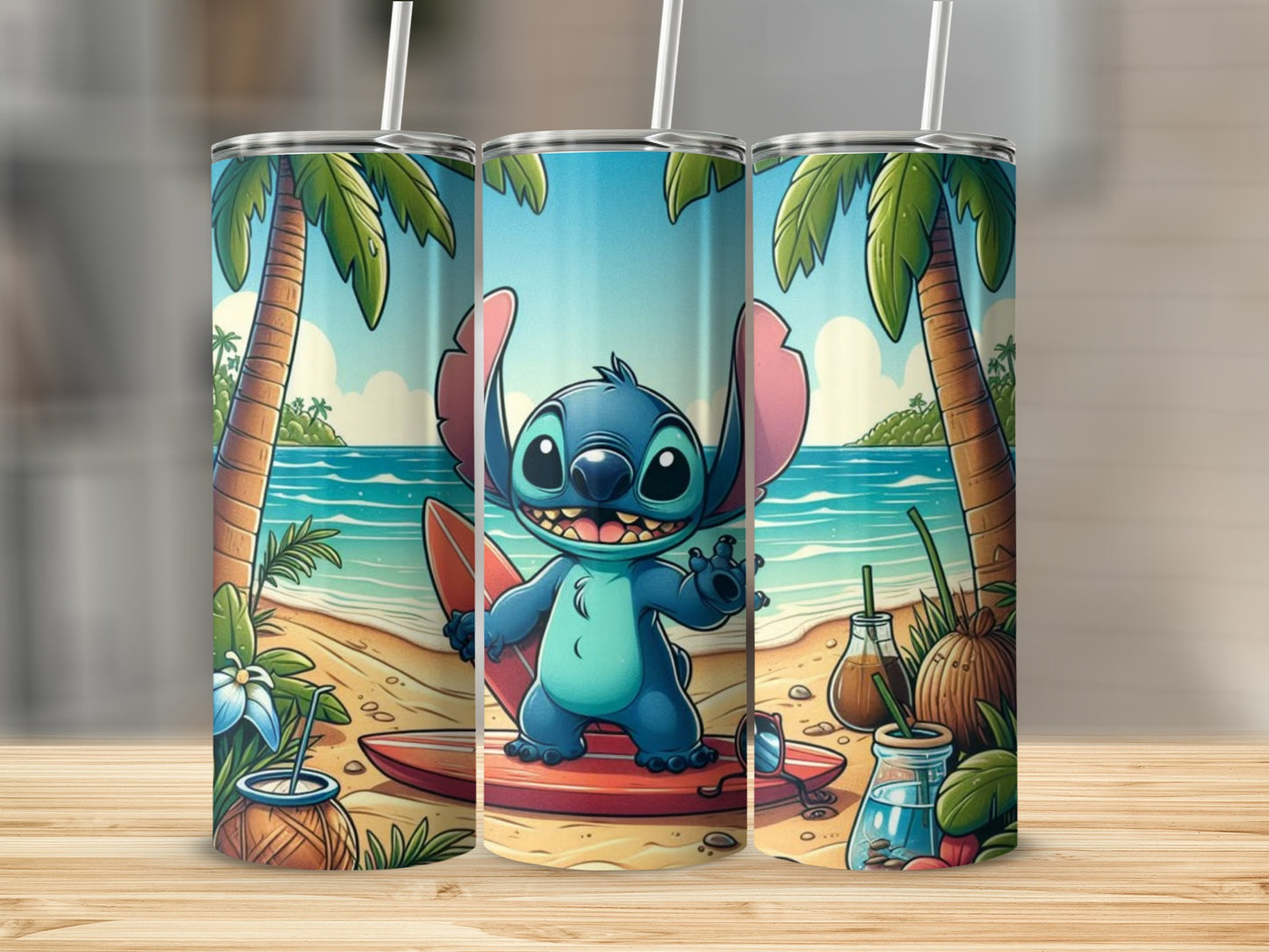 Cute Cartoon Character on Beach Stainless Steel Tumbler