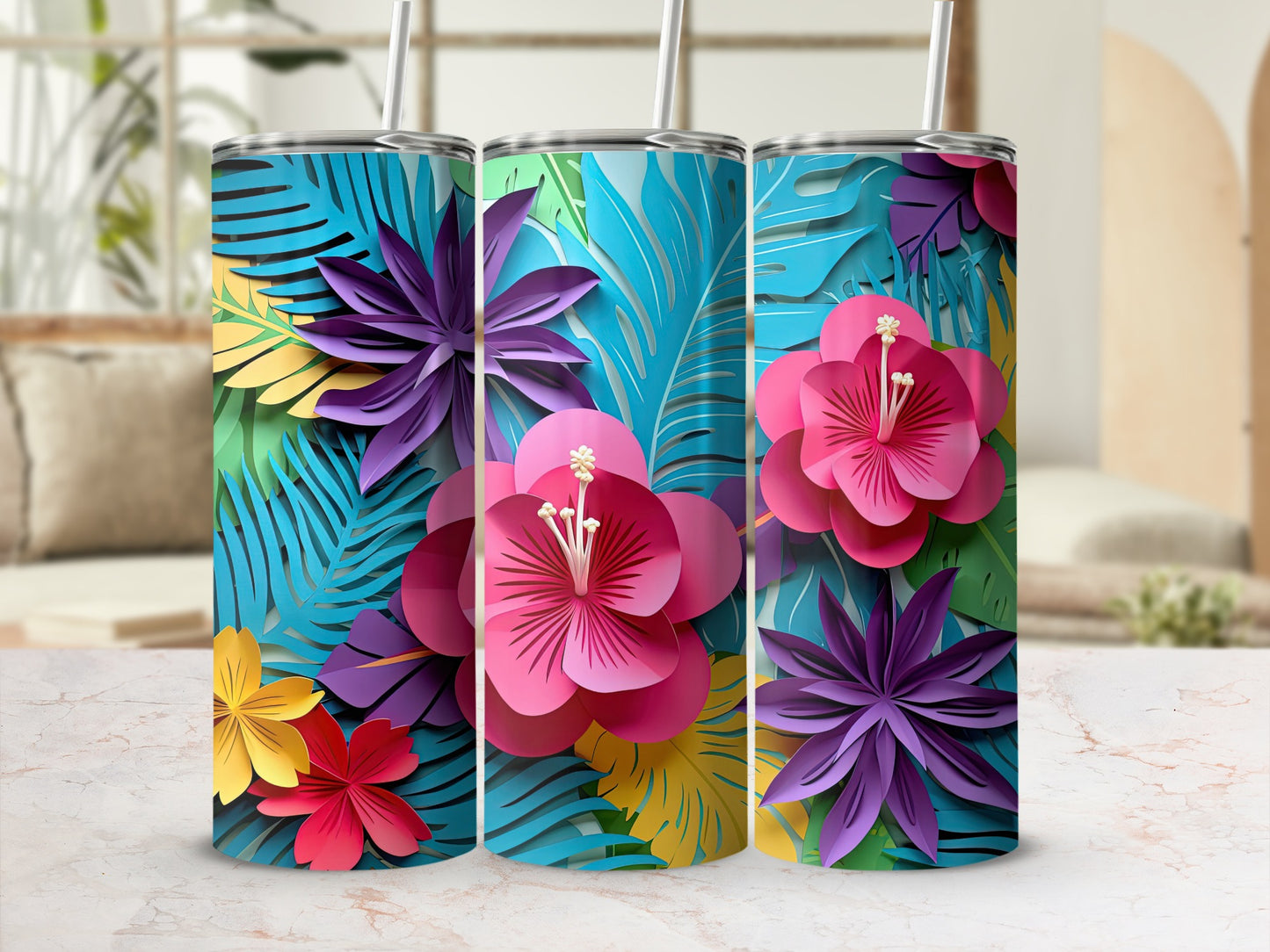 Colorful Tropical Floral Design Tumbler Cup