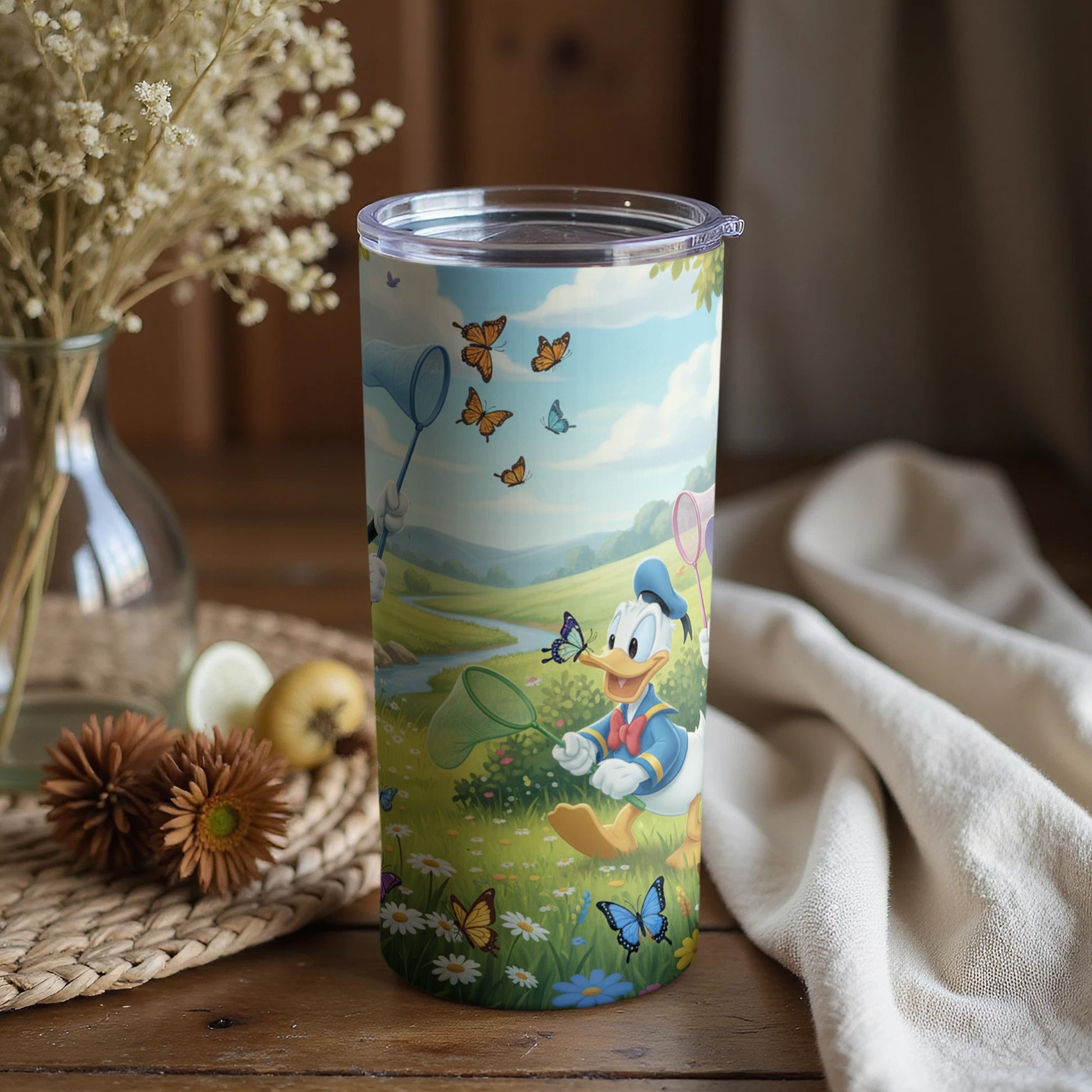 Donald Duck Butterfly Catcher Design Tumbler