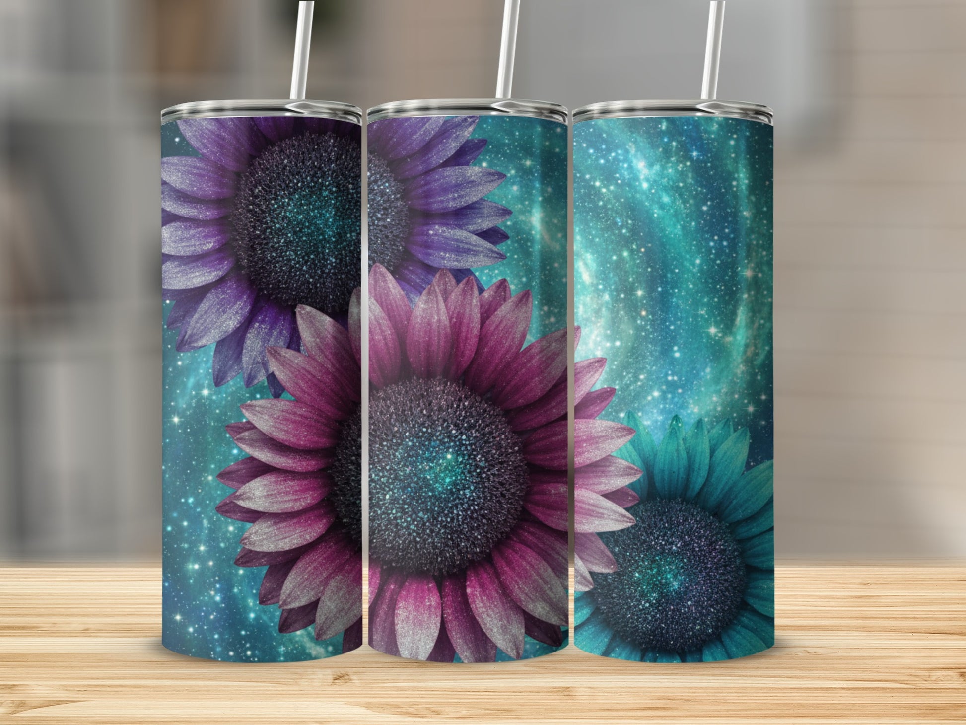 Galaxy Floral Tumbler with Sunflower Design 20oz