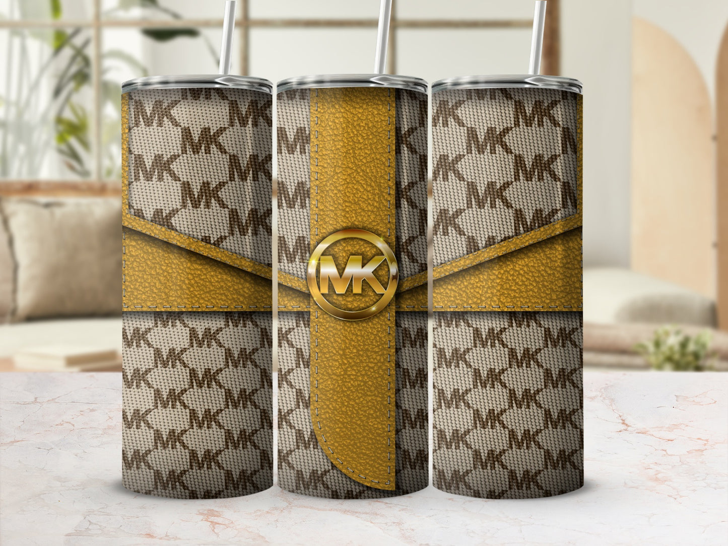 Stylish Yellow and Brown Monogram Tumbler Cup Design