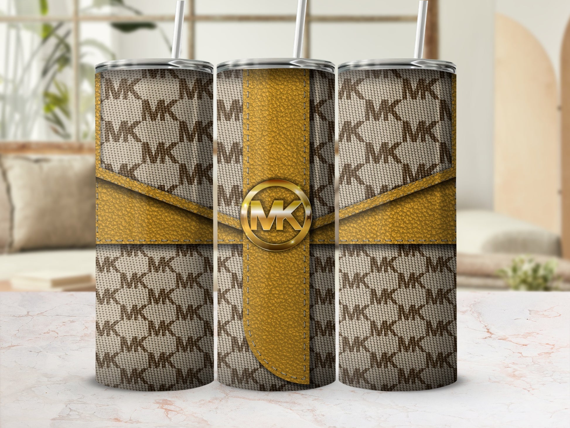 Stylish Yellow and Brown Monogram Tumbler Cup Design