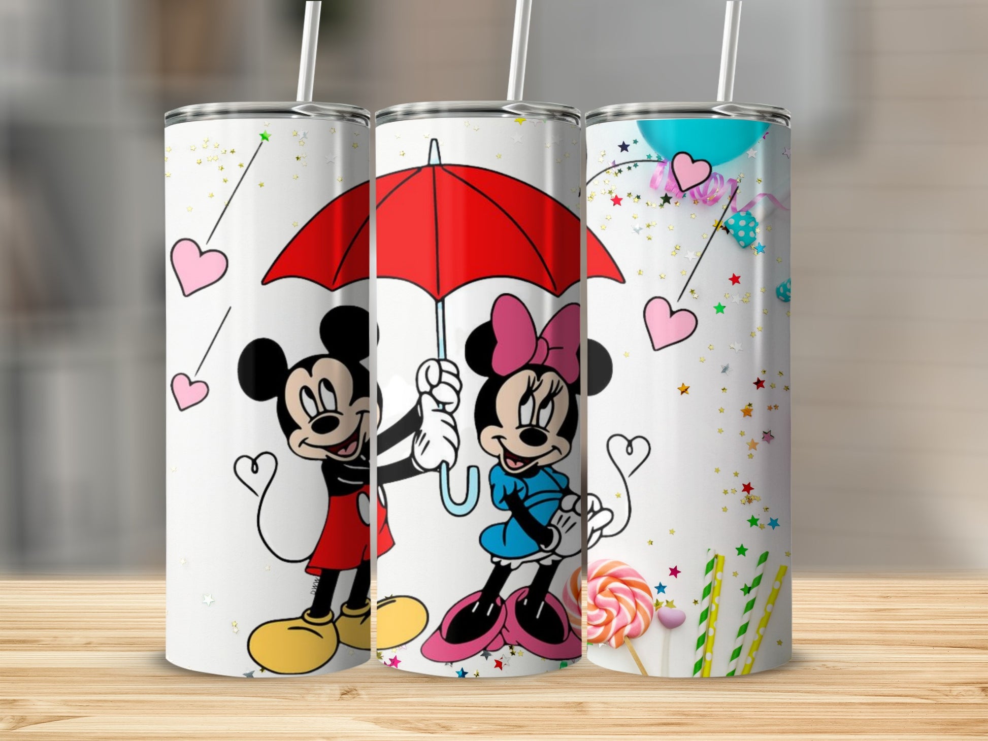 Cute Cartoon Couple with Hearts and Umbrella Tumbler