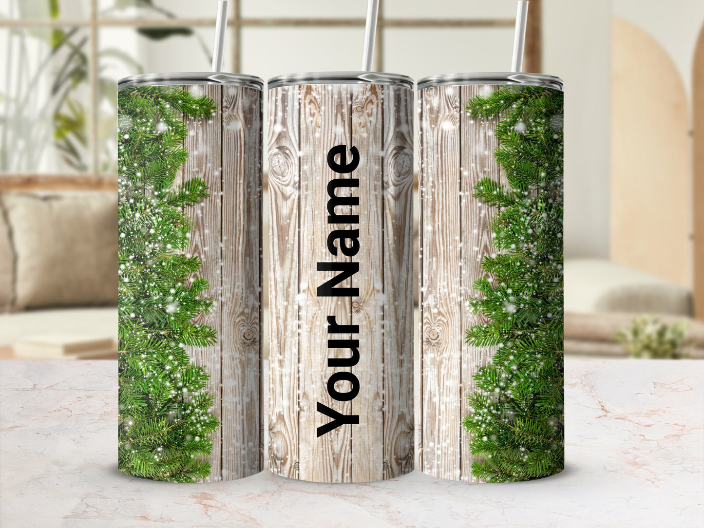 Custom Christmas Winter Pine Tumbler with Your Name