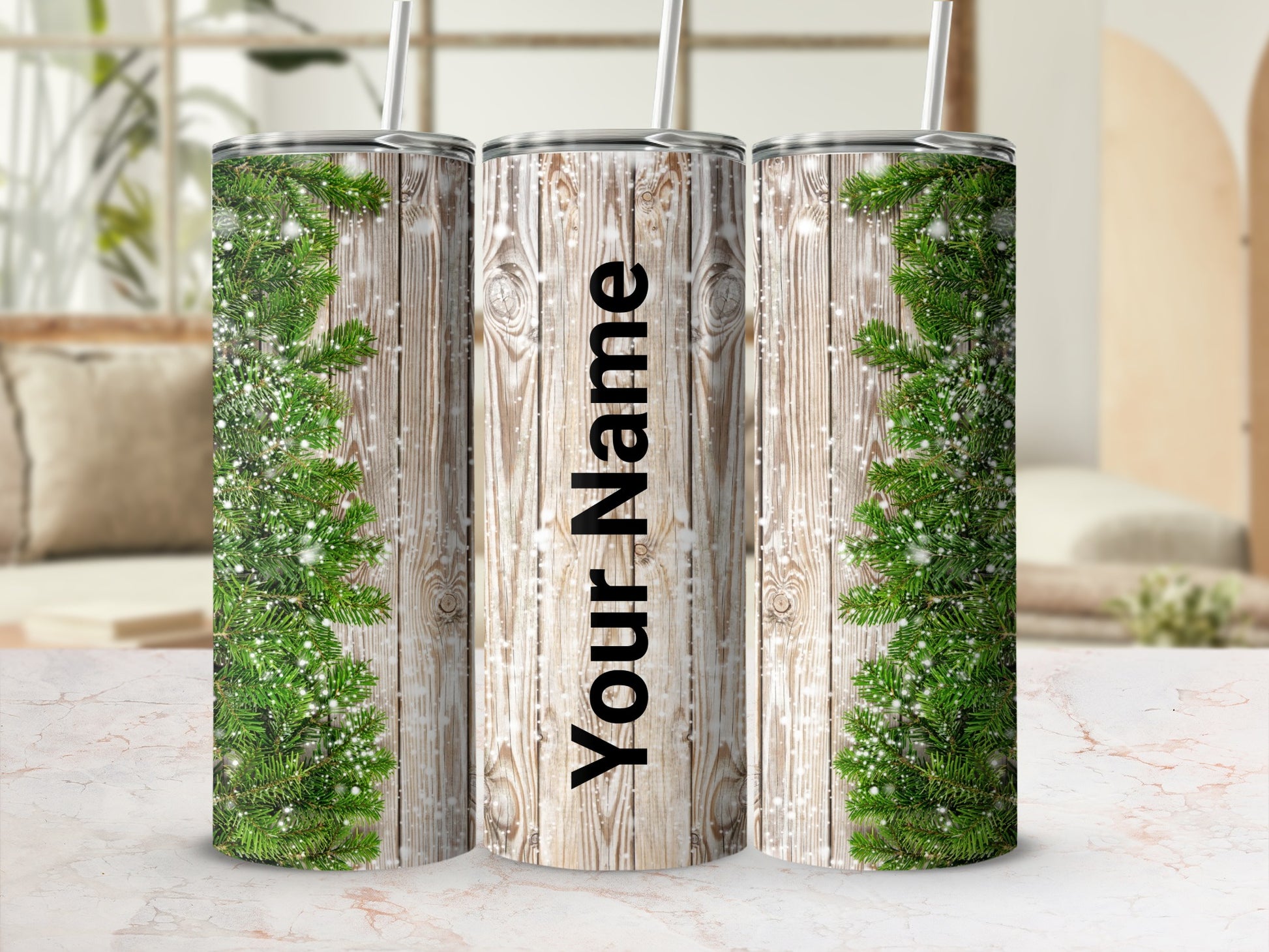 Custom Christmas Winter Pine Tumbler with Your Name