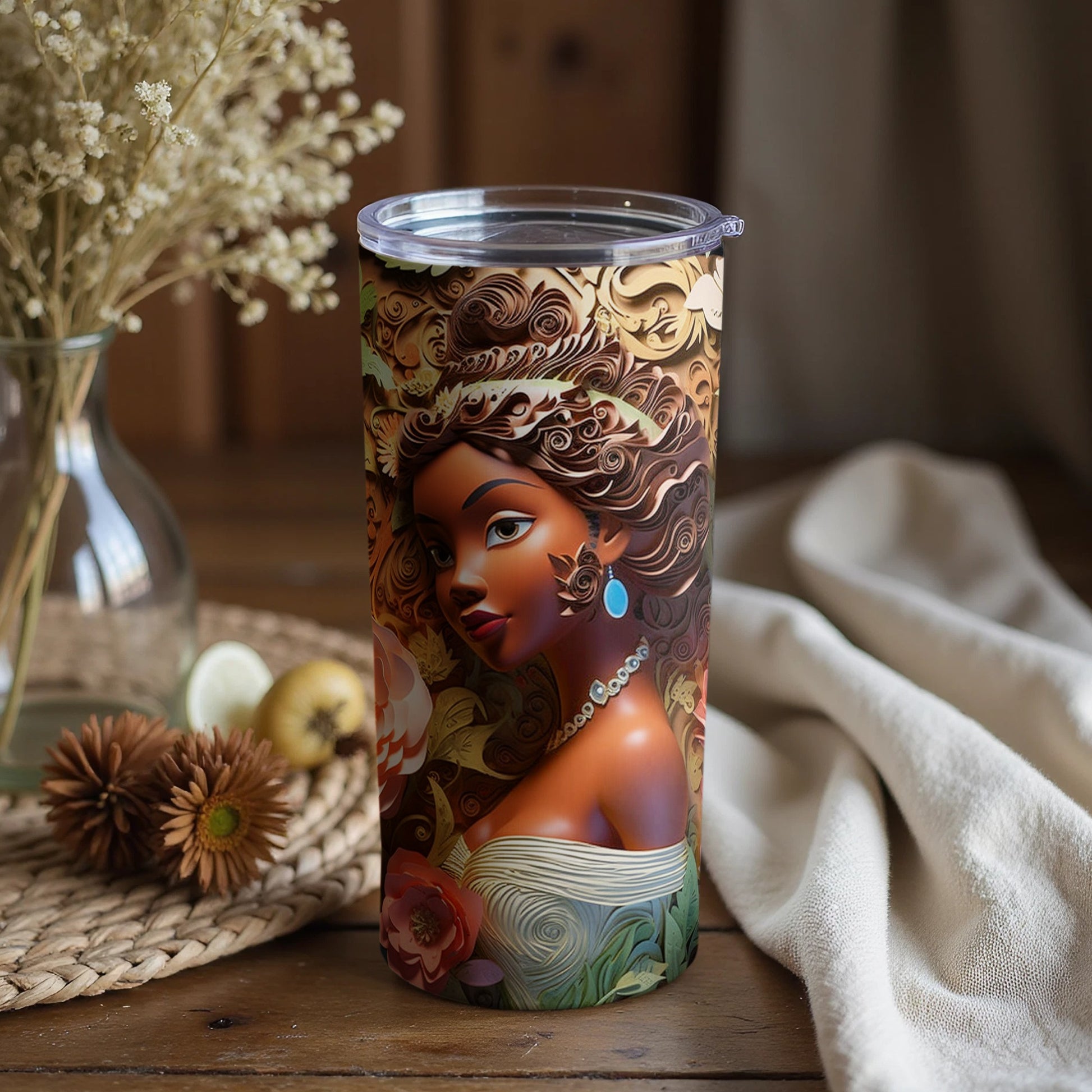 Beautiful Woman Queen Art on Tumbler Flask