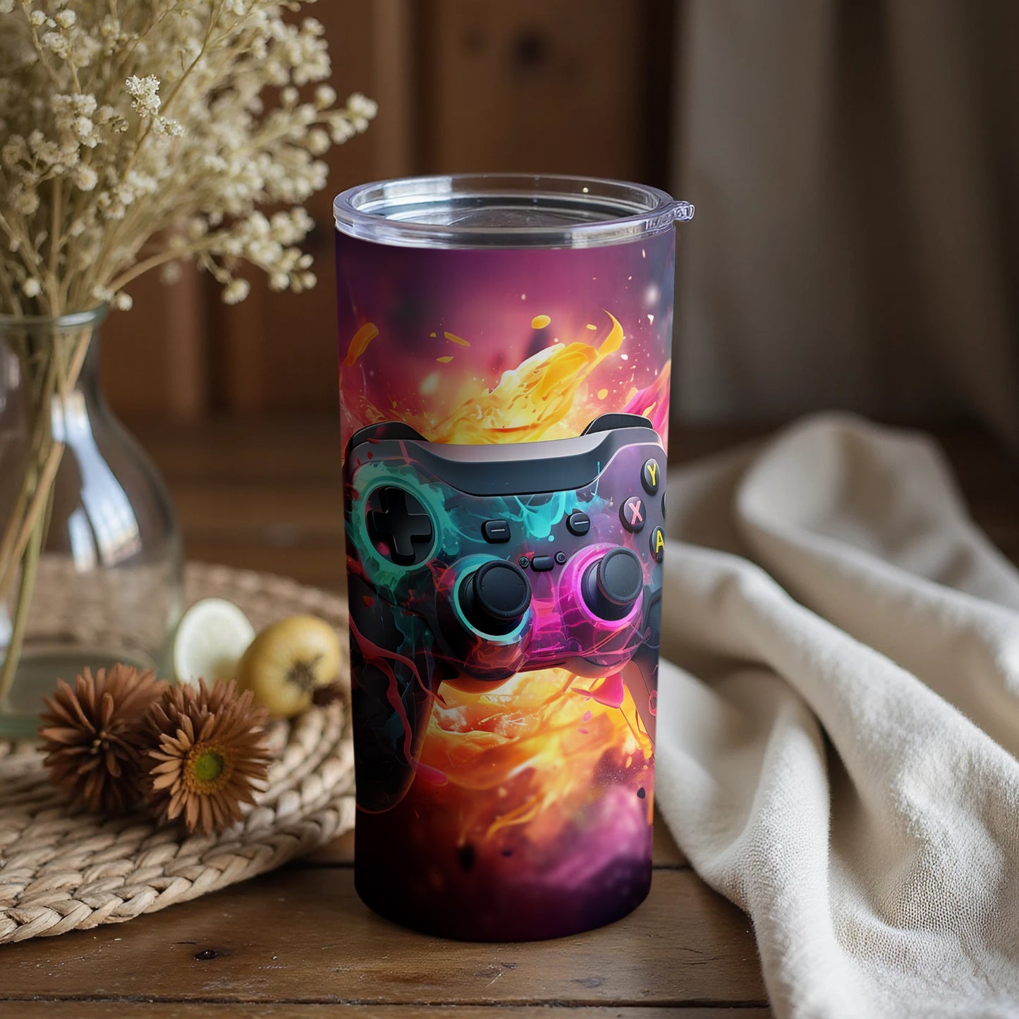 Colorful Fiery Gaming Controller Tumbler Cup