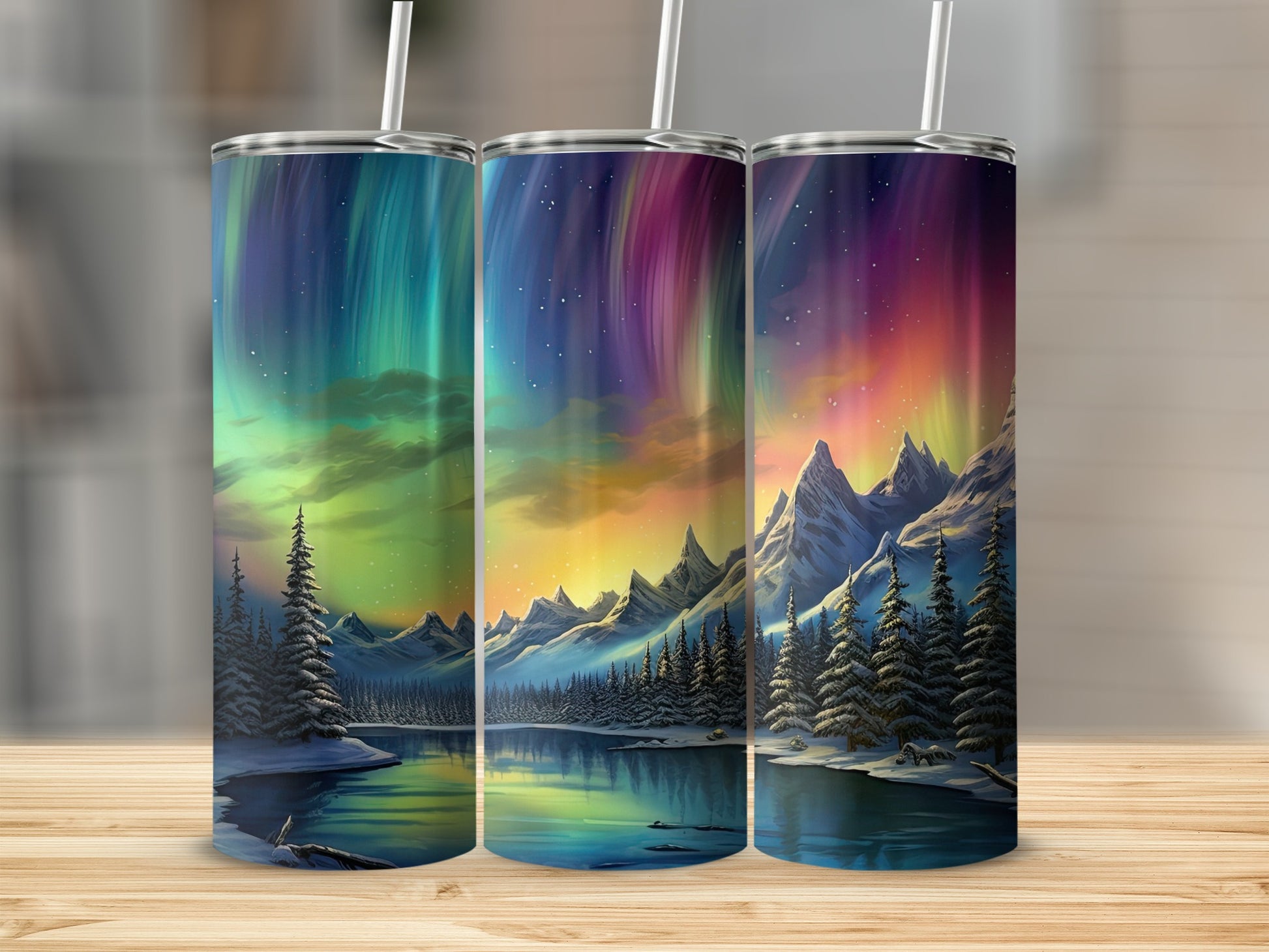 Northern Lights Scenic Mountain Landscape Tumbler